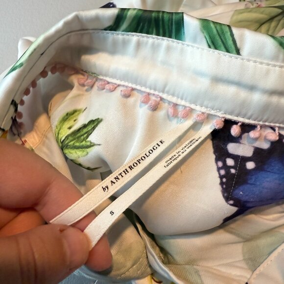 Anthropologie Women S Floral Butterfly Shirt Button Up Long Sleeve Colorful Top - Picture 4 of 9